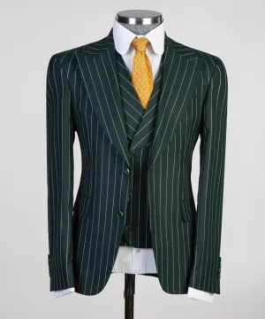 Striped Forest Green Suit Mens