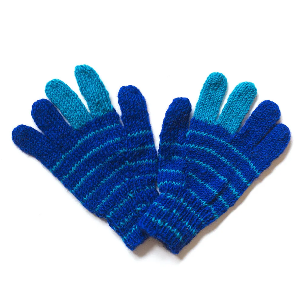 striped hand-knitted wool gloves