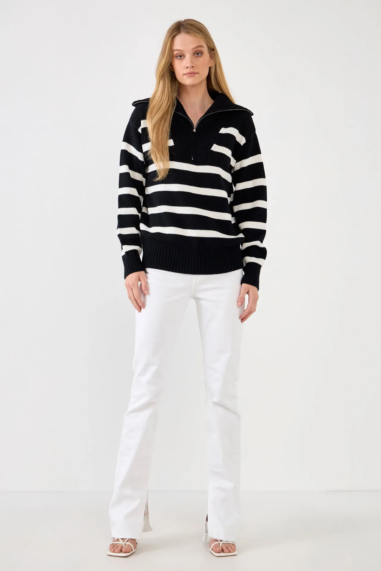 Striped Knit Zip Pullover