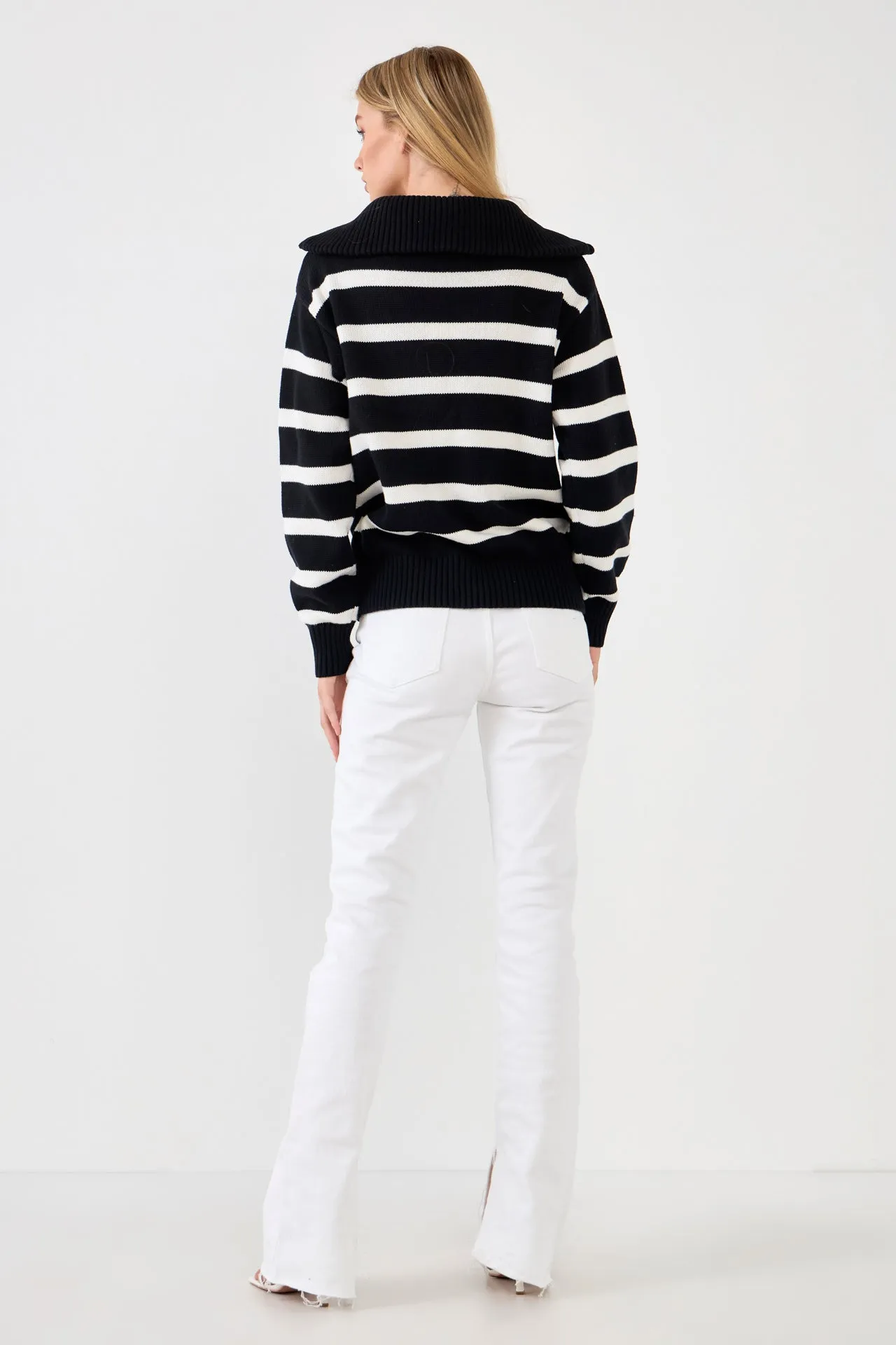 Striped Knit Zip Pullover