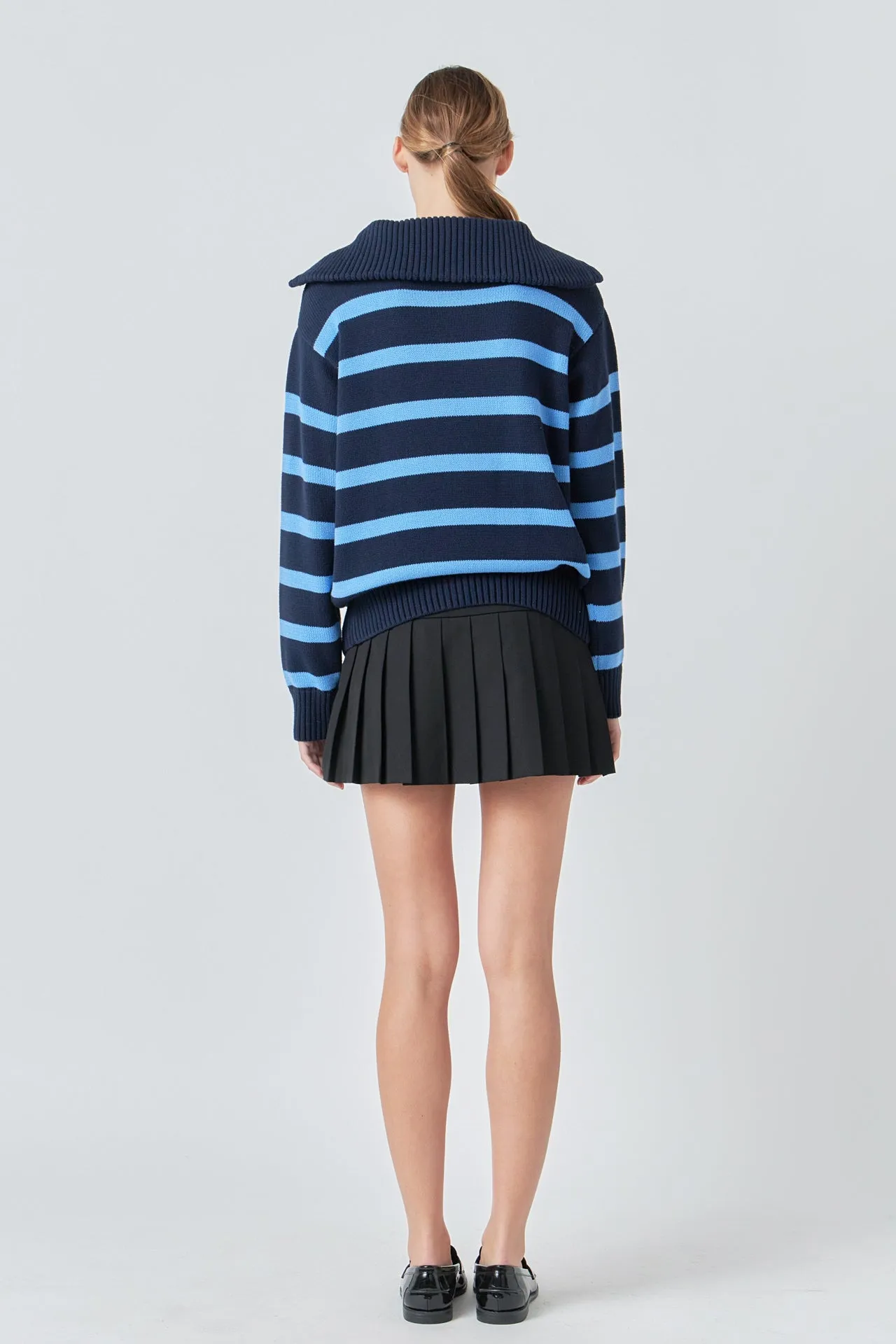 Striped Knit Zip Pullover