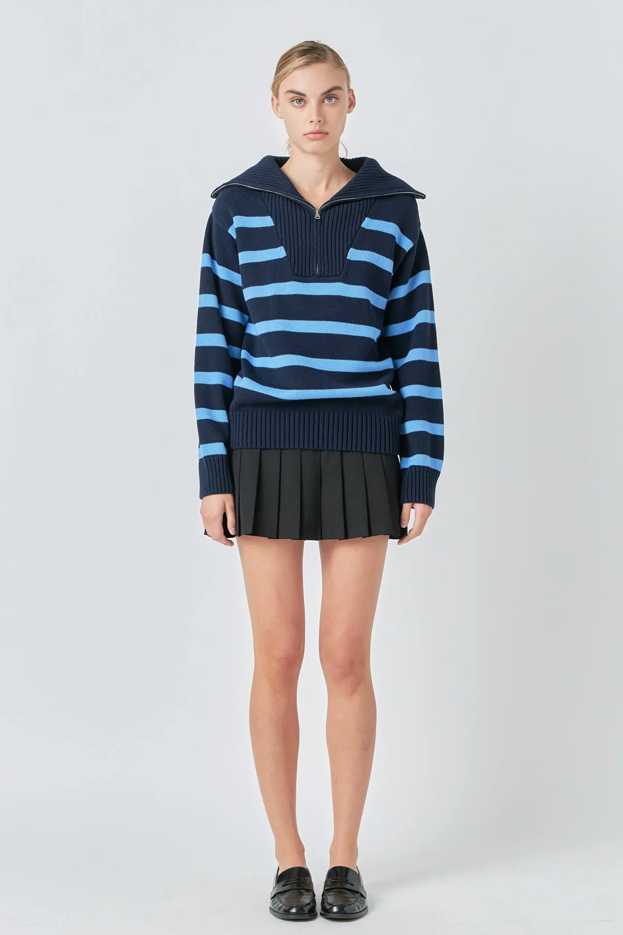 Striped Knit Zip Pullover