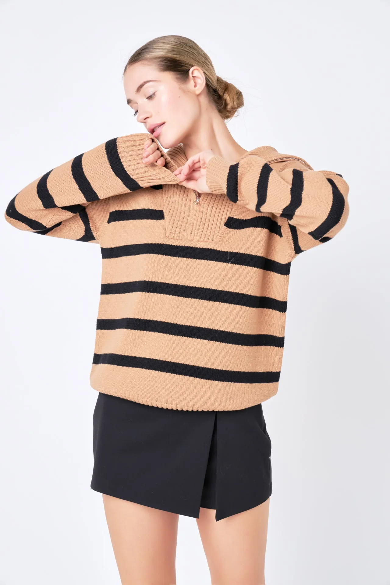 Striped Knit Zip Pullover