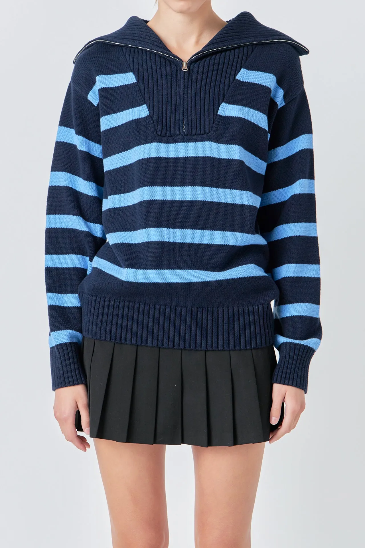 Striped Knit Zip Pullover