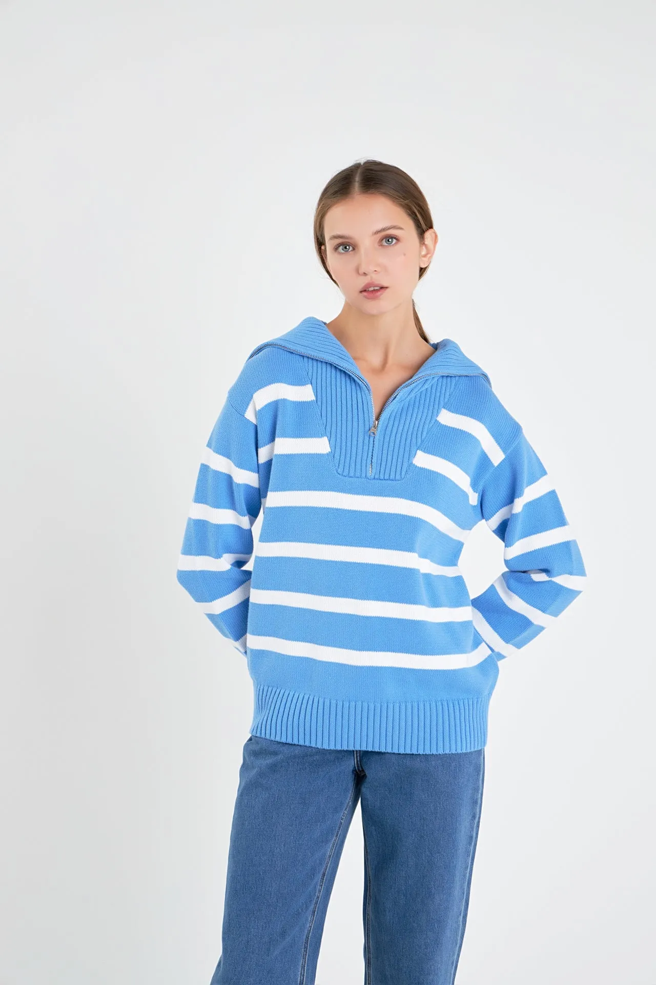 Striped Knit Zip Pullover