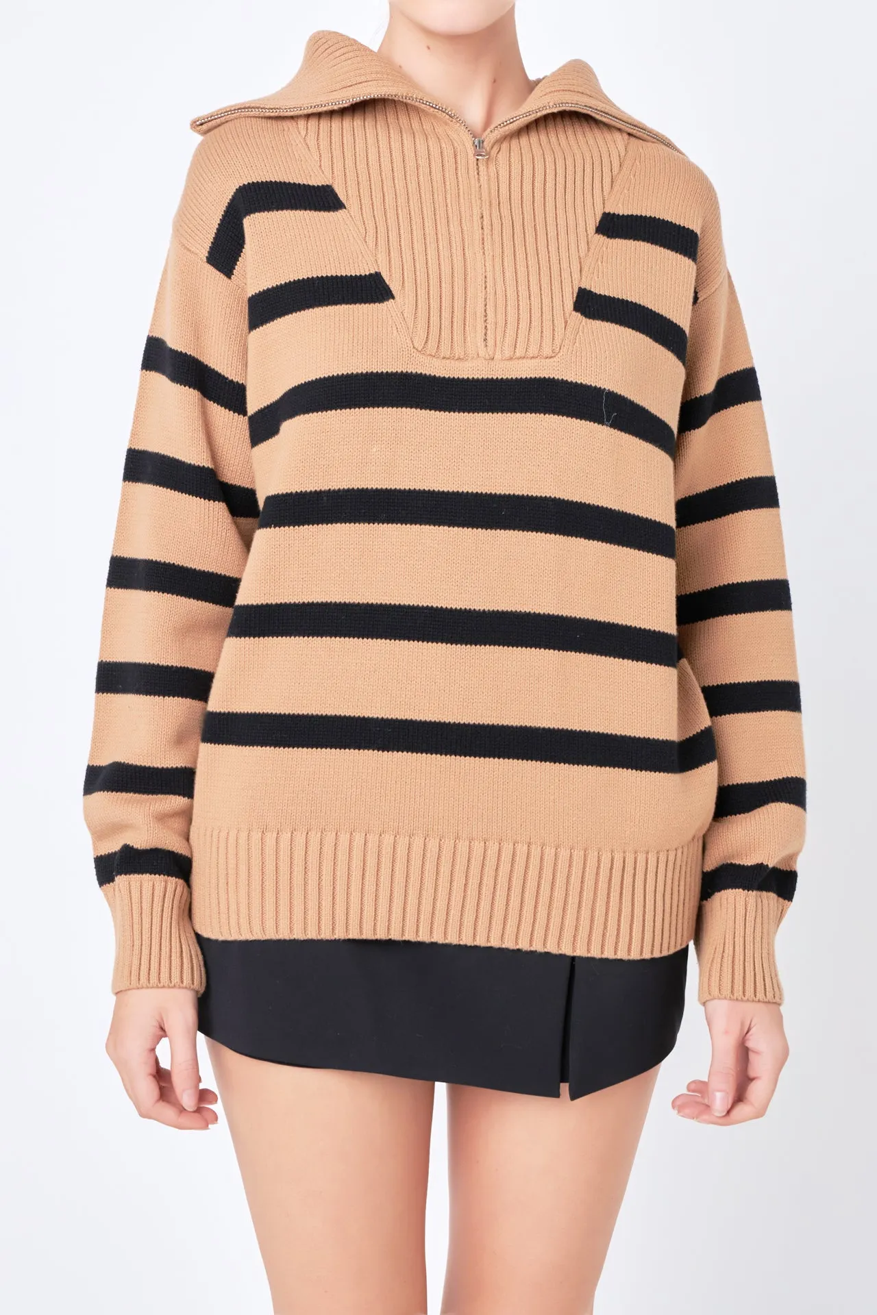 Striped Knit Zip Pullover