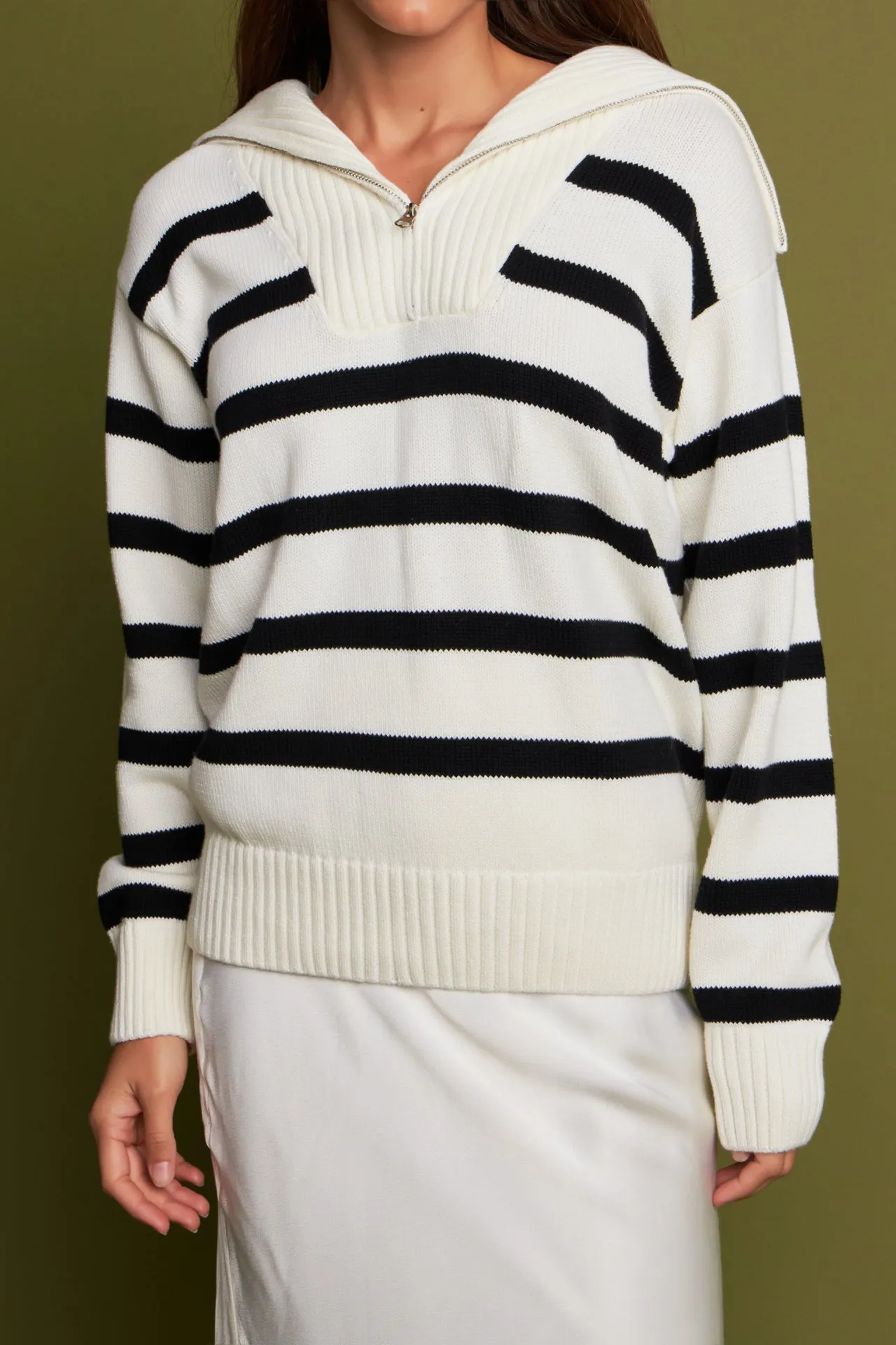 Striped Knit Zip Pullover