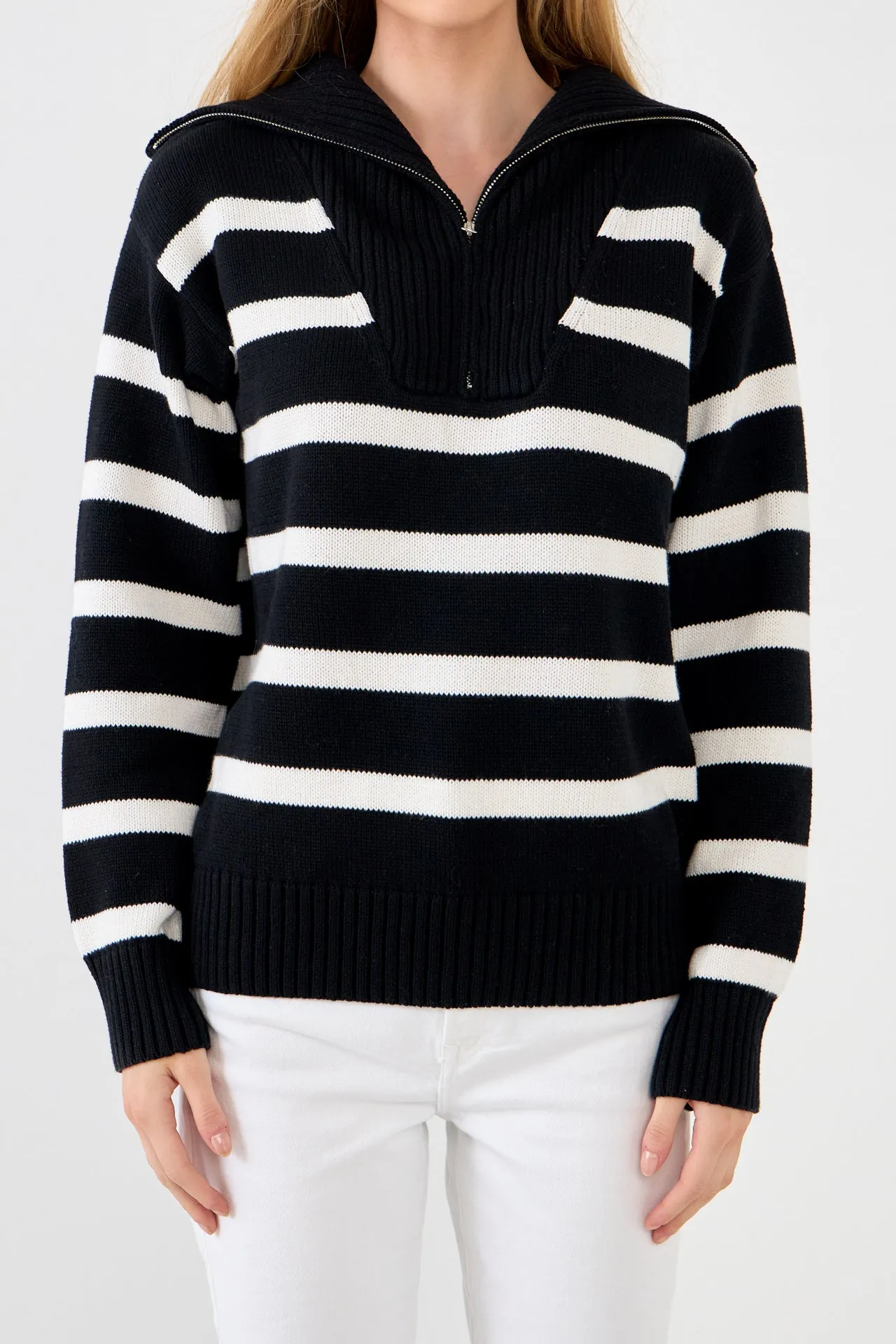 Striped Knit Zip Pullover