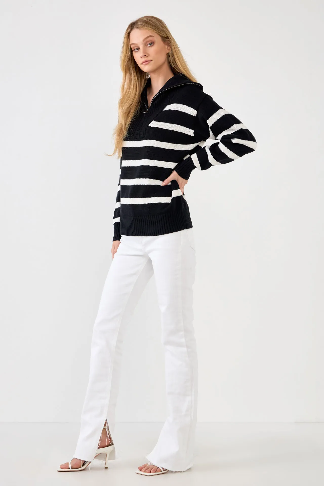 Striped Knit Zip Pullover