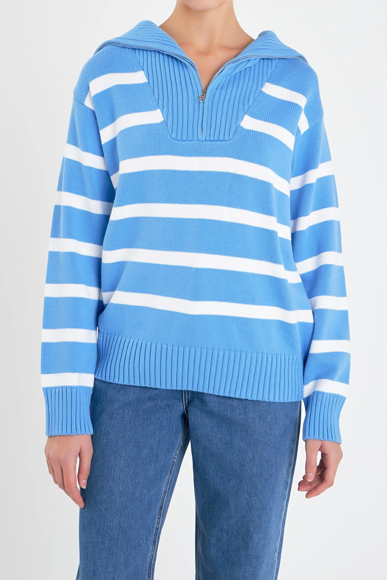 Striped Knit Zip Pullover