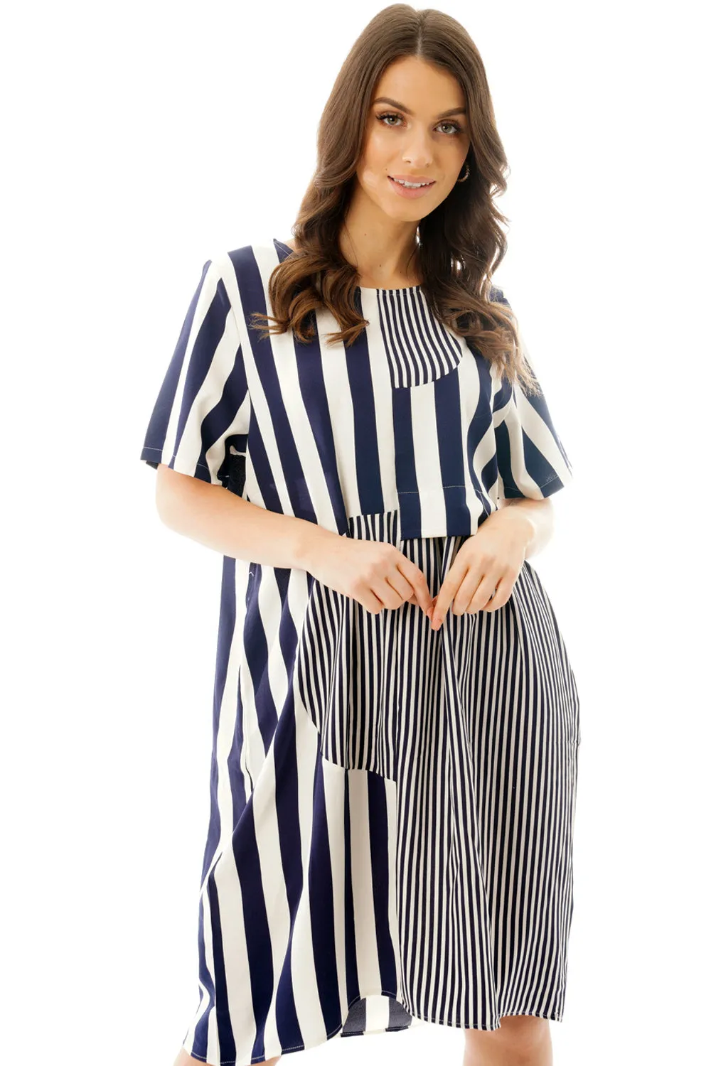 Striped Linen Look Smock Dress