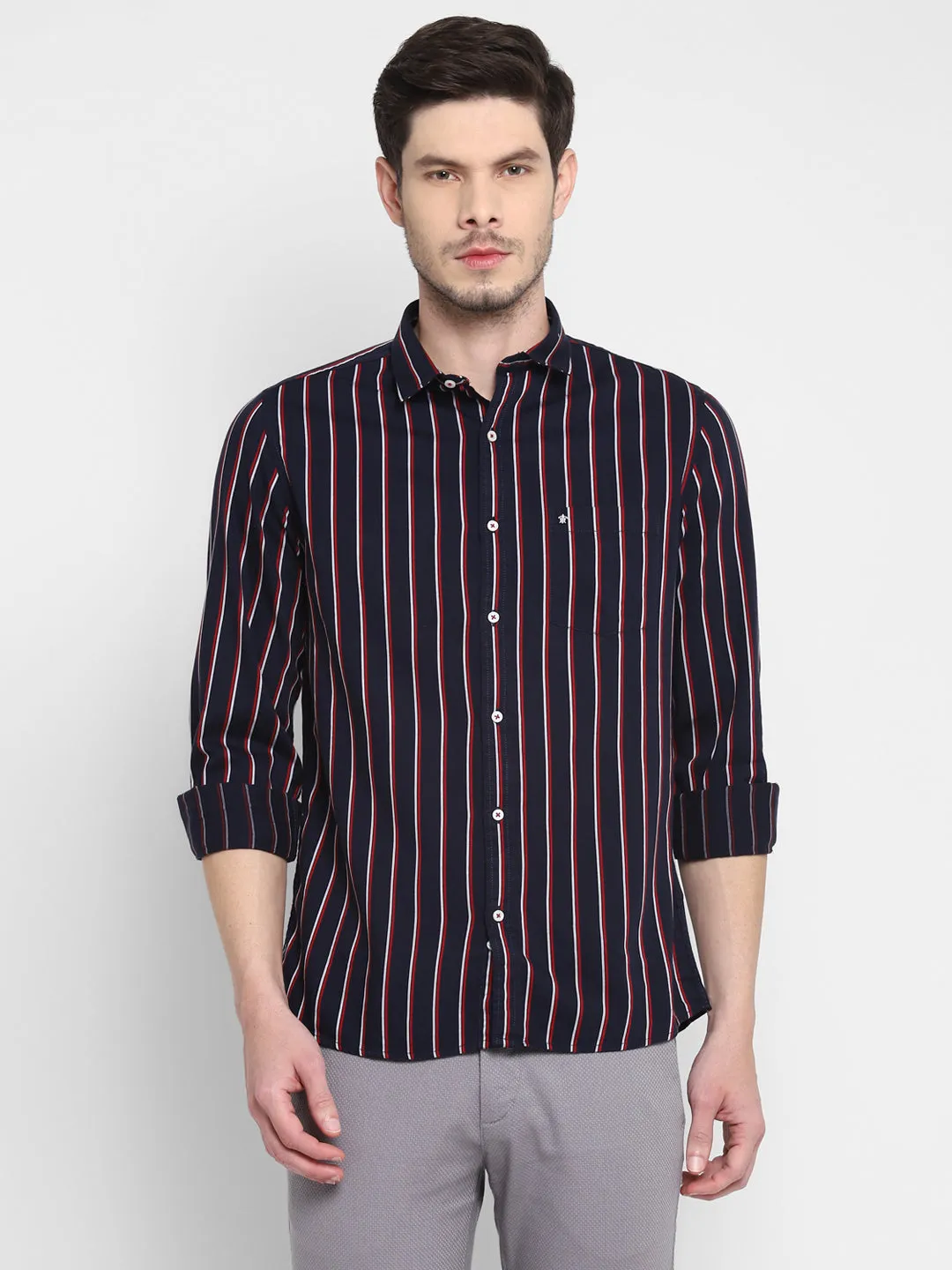 Striped Navy Blue Slim Fit Causal Shirt