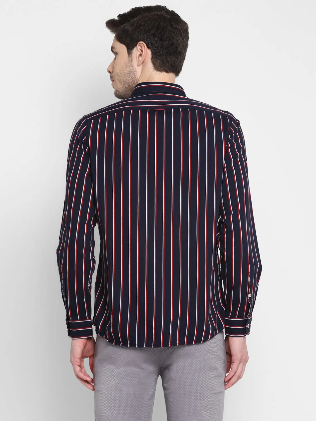 Striped Navy Blue Slim Fit Causal Shirt