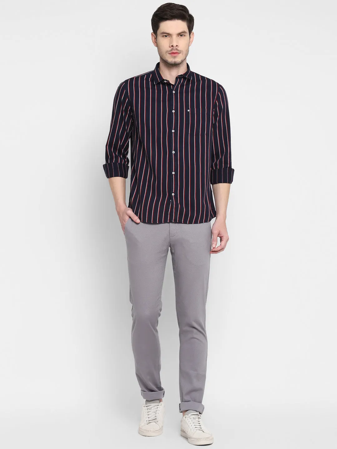 Striped Navy Blue Slim Fit Causal Shirt