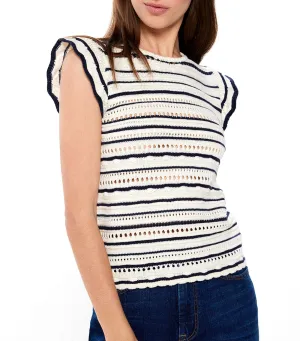 Striped Openwork Knit Top Stripe