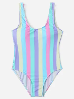 Striped Print Scoop Neck Swimsuit