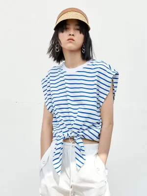 Striped Sleeveless Knot T-Shirt