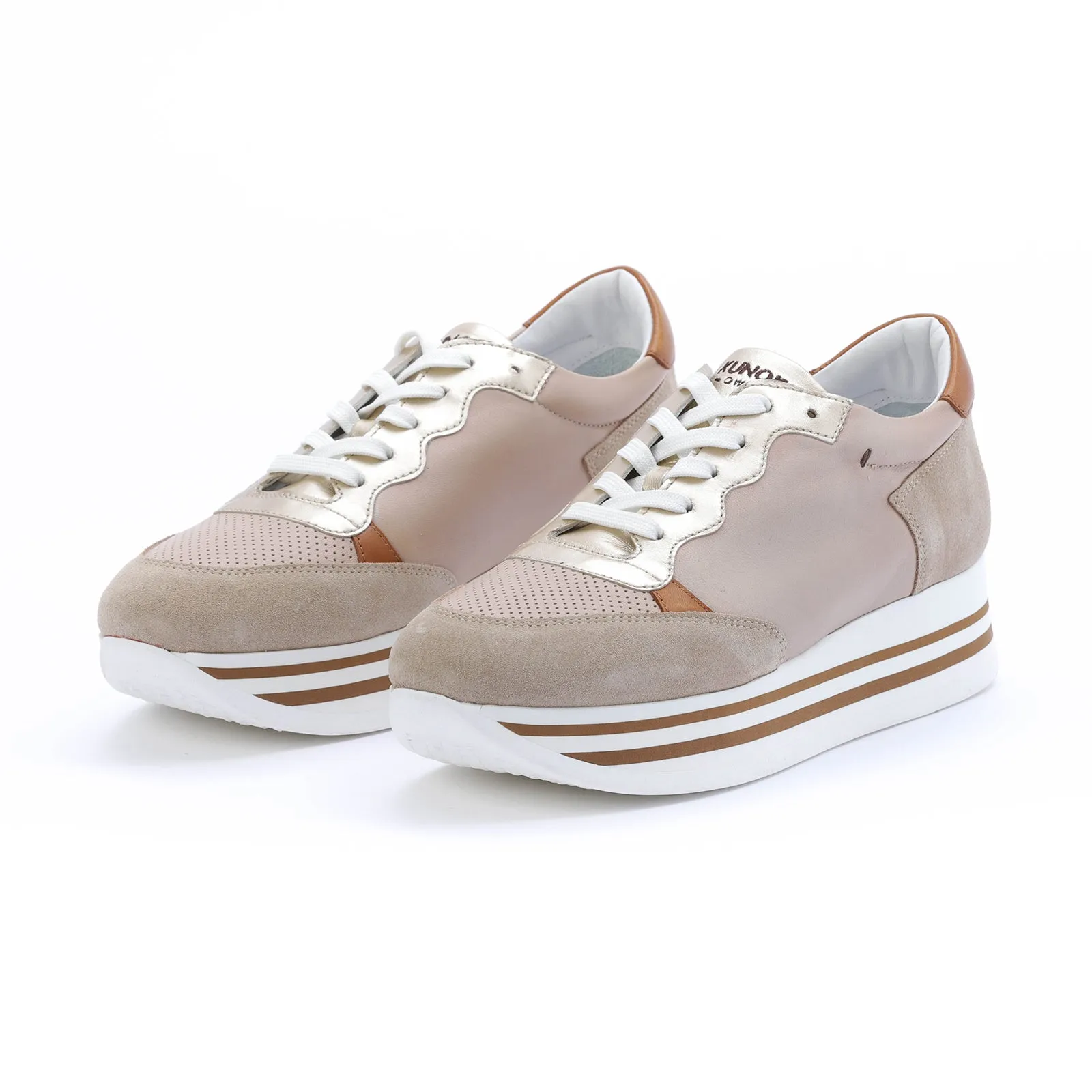 STRIPY platform sneaker - beige and cuoio