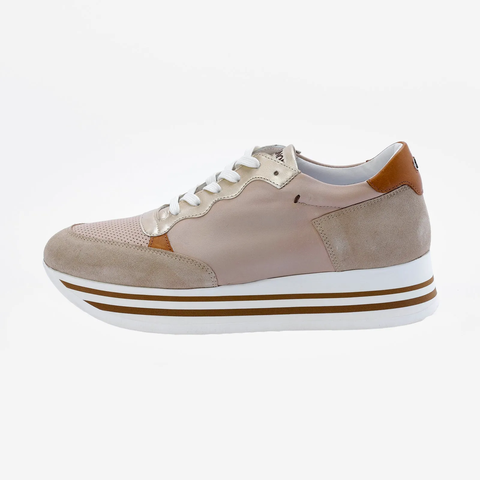 STRIPY platform sneaker - beige and cuoio