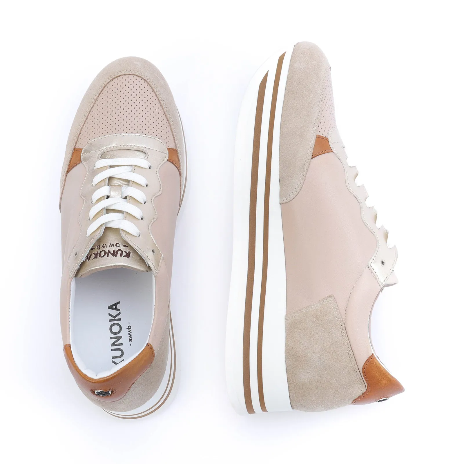 STRIPY platform sneaker - beige and cuoio