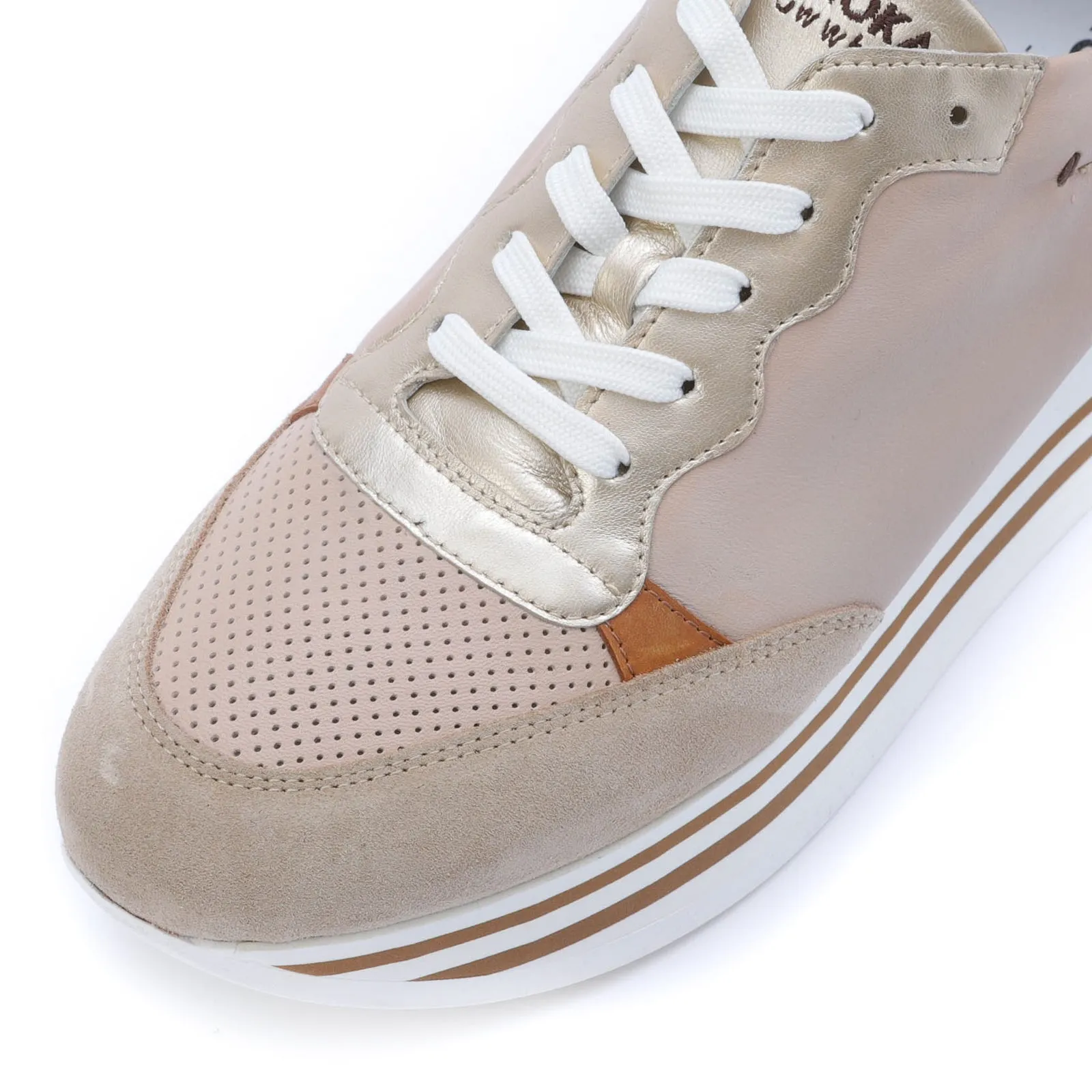 STRIPY platform sneaker - beige and cuoio