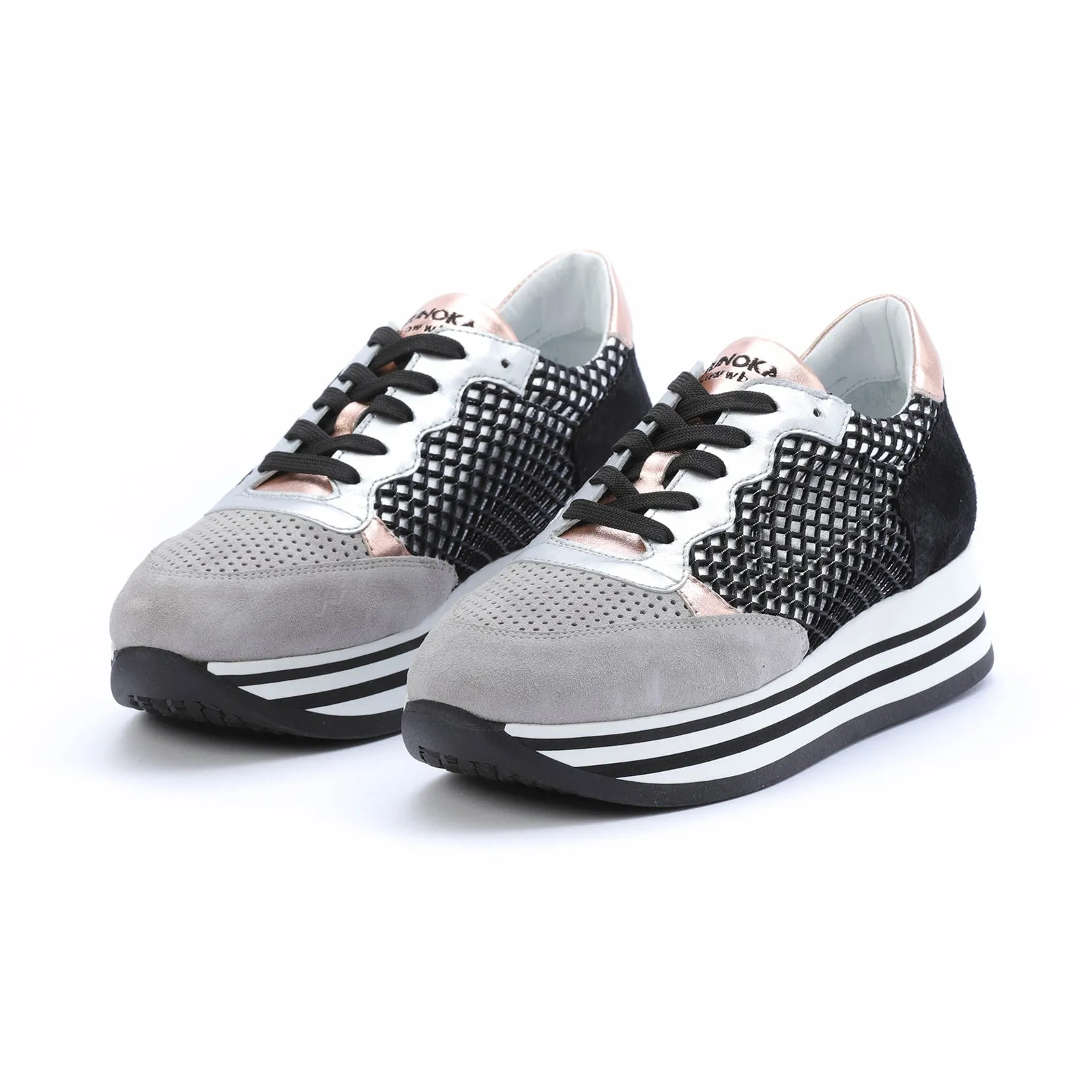 STRIPY platform sneaker - black fishnet