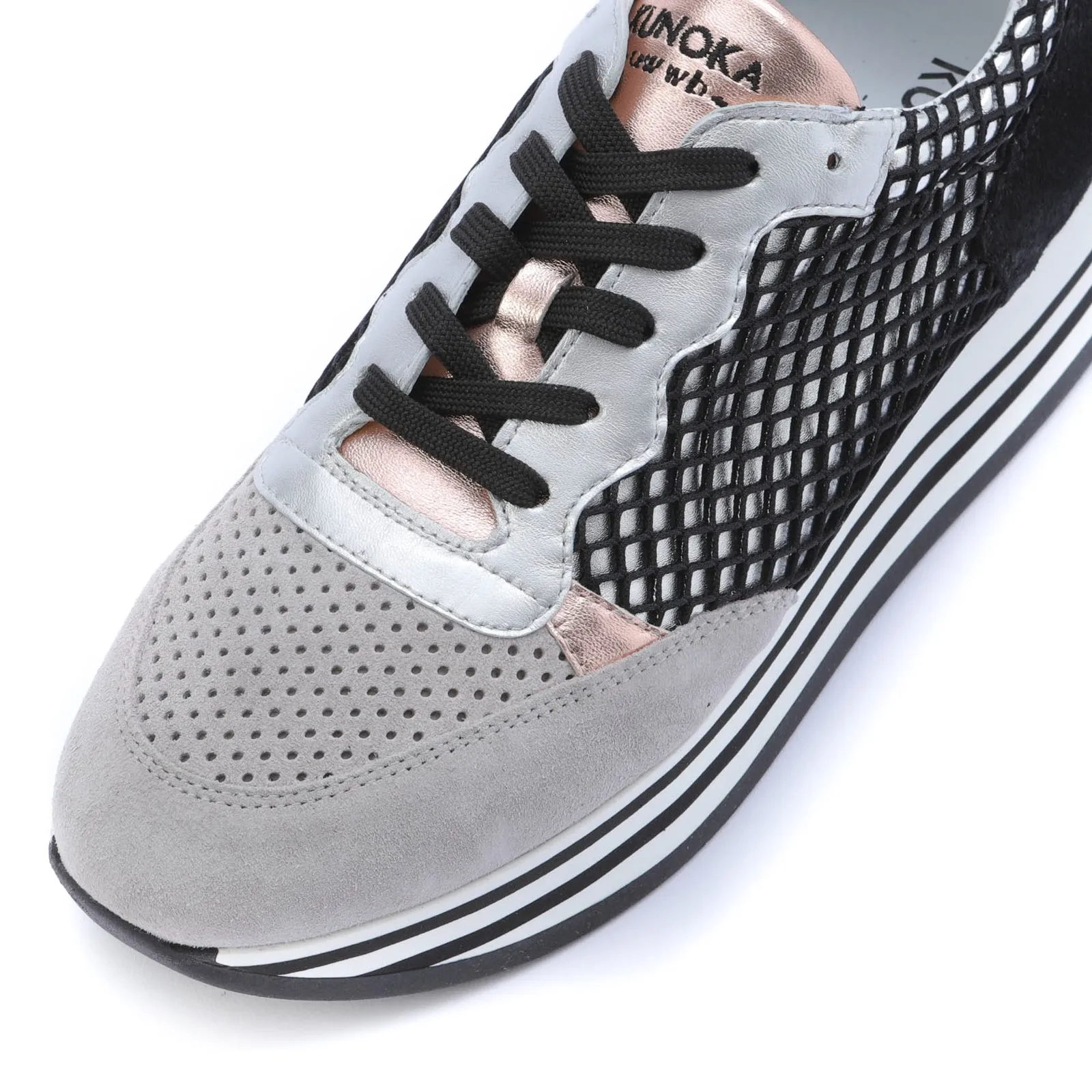 STRIPY platform sneaker - black fishnet