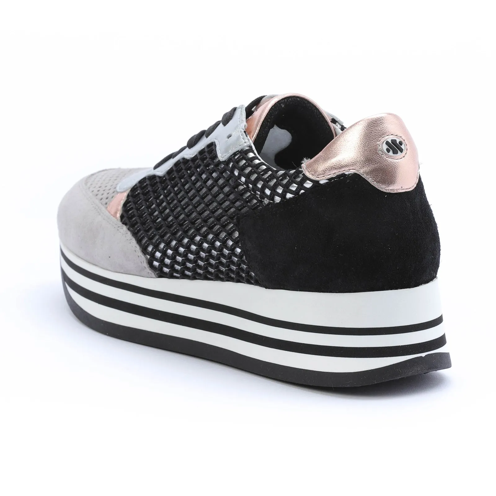 STRIPY platform sneaker - black fishnet