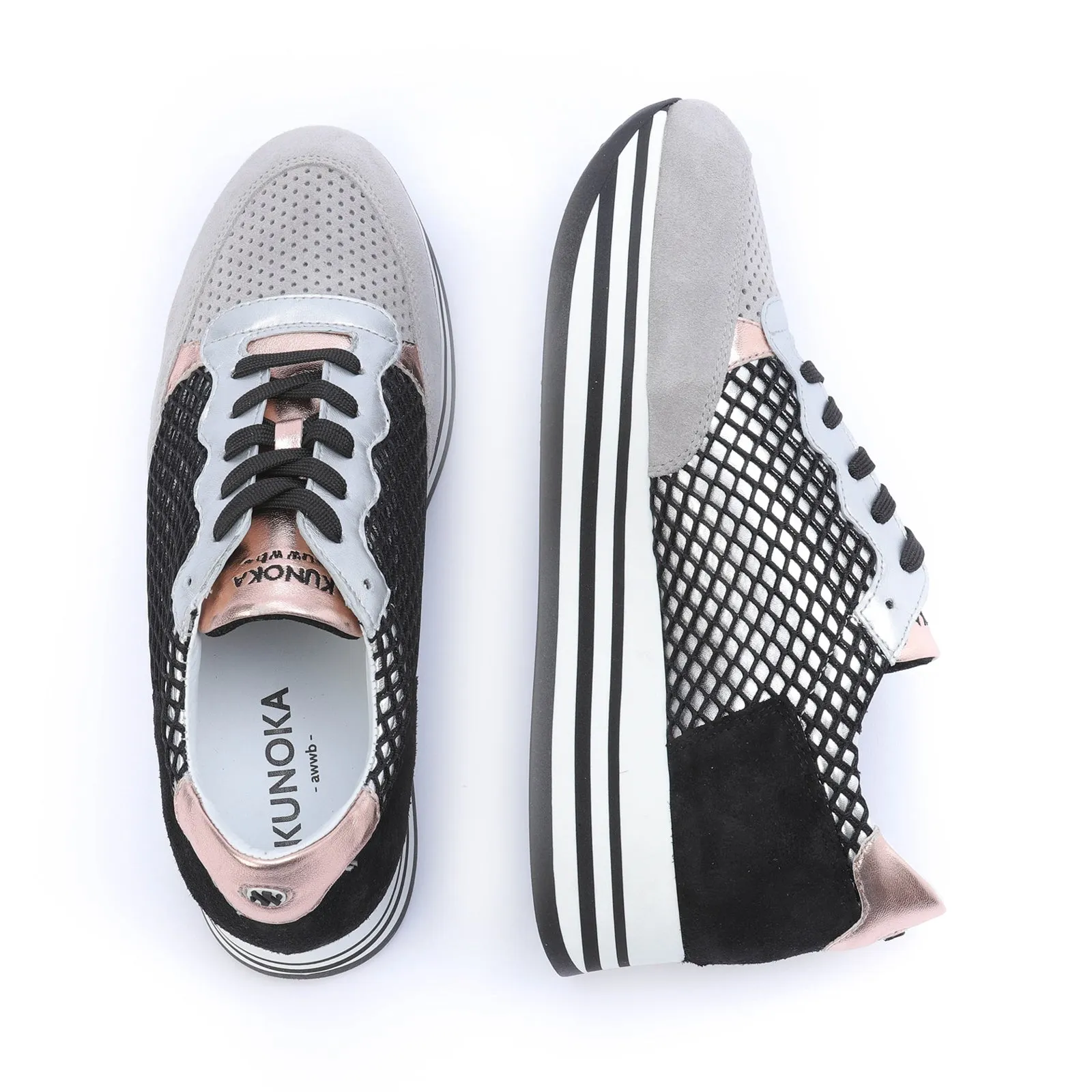 STRIPY platform sneaker - black fishnet