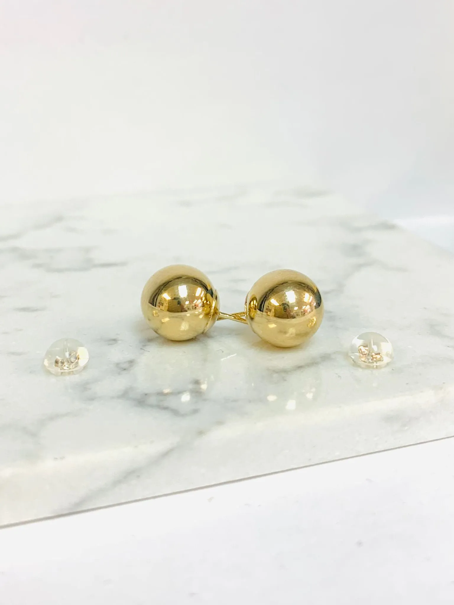 Stud Earrings Ball Push Back 10mm 14K Genuine Yellow Gold Stylish and Dainty Gift Womens   - Prime Jewelry 269