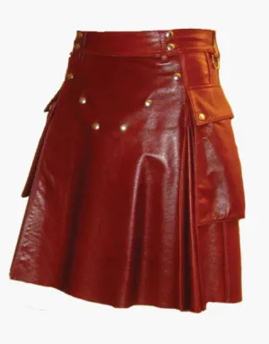 STUDDED APRON AND RED LEATHER KILT FOR MEN