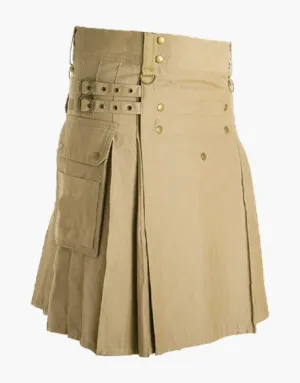 STUDDED APRON MENS KHAKI UTILITY KILT