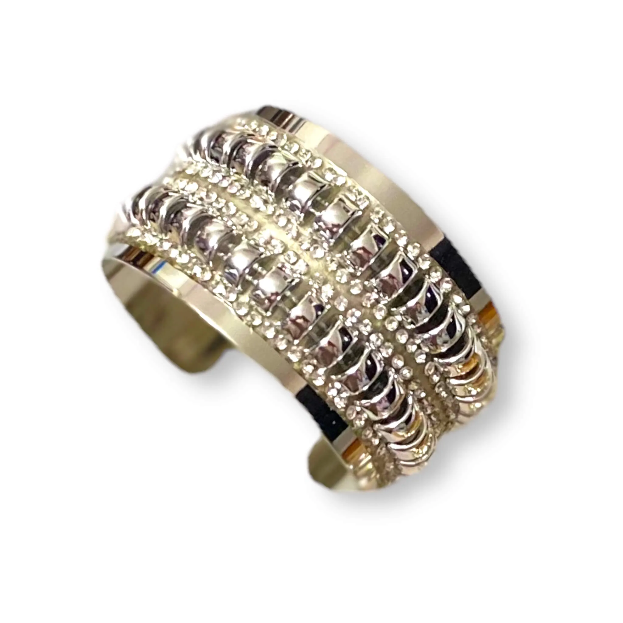 Studded Crystal Wide Cuff Bracelet