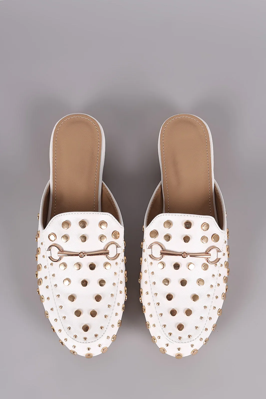 Studded Horsebit Accent Slip On Loafer Mules