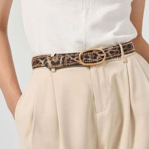 Studded Leopard Skinny Belt