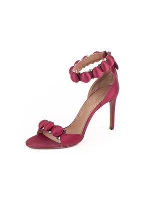 Studded Satin Bombe Sandals - Red