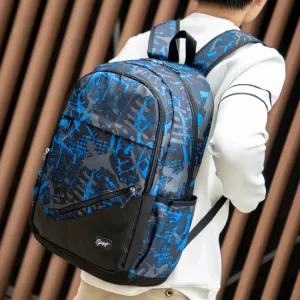 Student Schoolbag Backpack Casual Computer Travel Bag(Printing Blue)