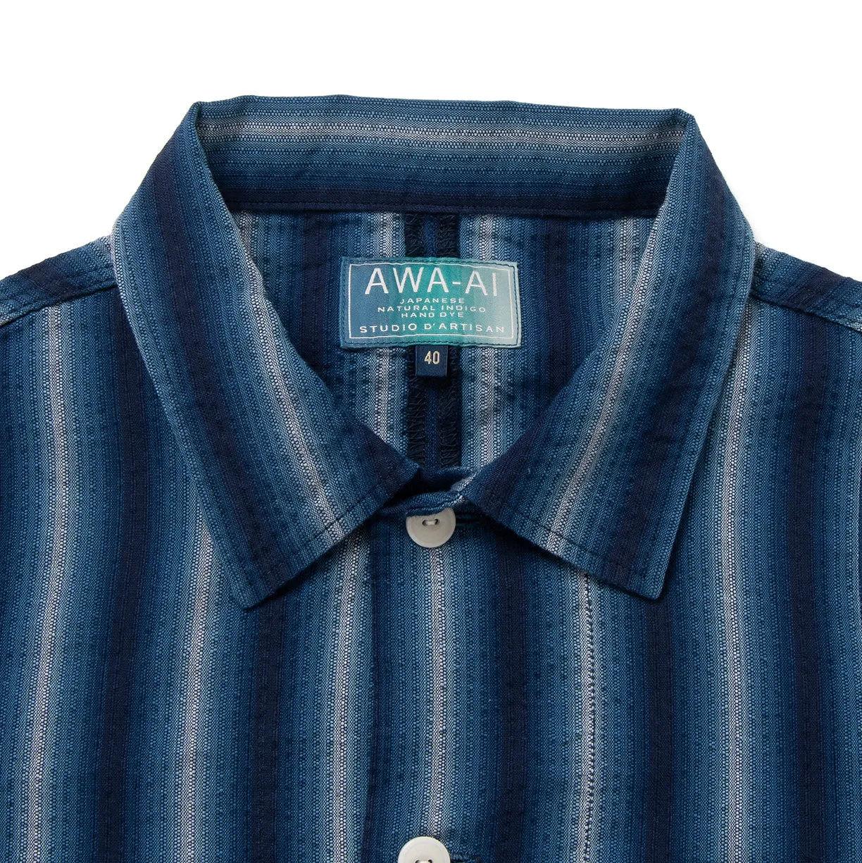 Studio D'Artisan "Awa-Ai" Natural Indigo Shijira Stripe Shirt