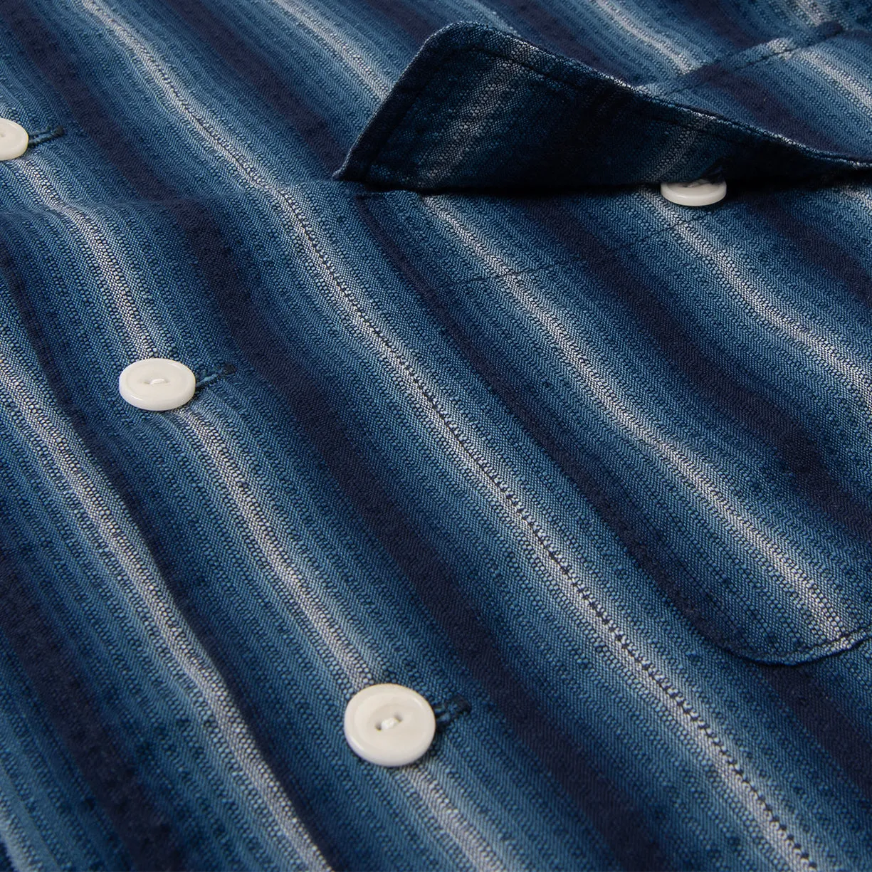 Studio D'Artisan "Awa-Ai" Natural Indigo Shijira Stripe Shirt