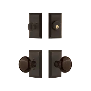 Studio Entry Set with Brown Porcelain Knob in Oil-Rubbed Bronze