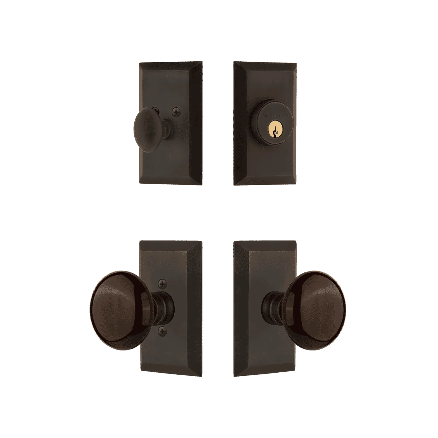 Studio Entry Set with Brown Porcelain Knob in Oil-Rubbed Bronze