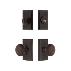 Studio Entry Set with Brown Porcelain Knob in Timeless Bronze