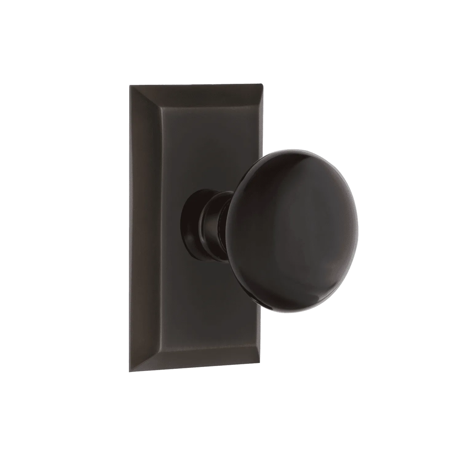 Studio Short Plate with Black Porcelain Knob in Timeless Bronze