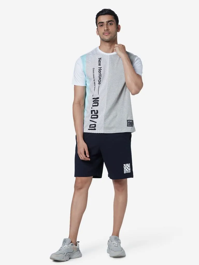 Studiofit Navy Text Design Slim Fit Shorts