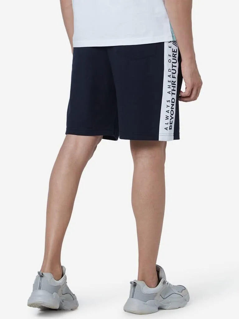 Studiofit Navy Text Design Slim Fit Shorts