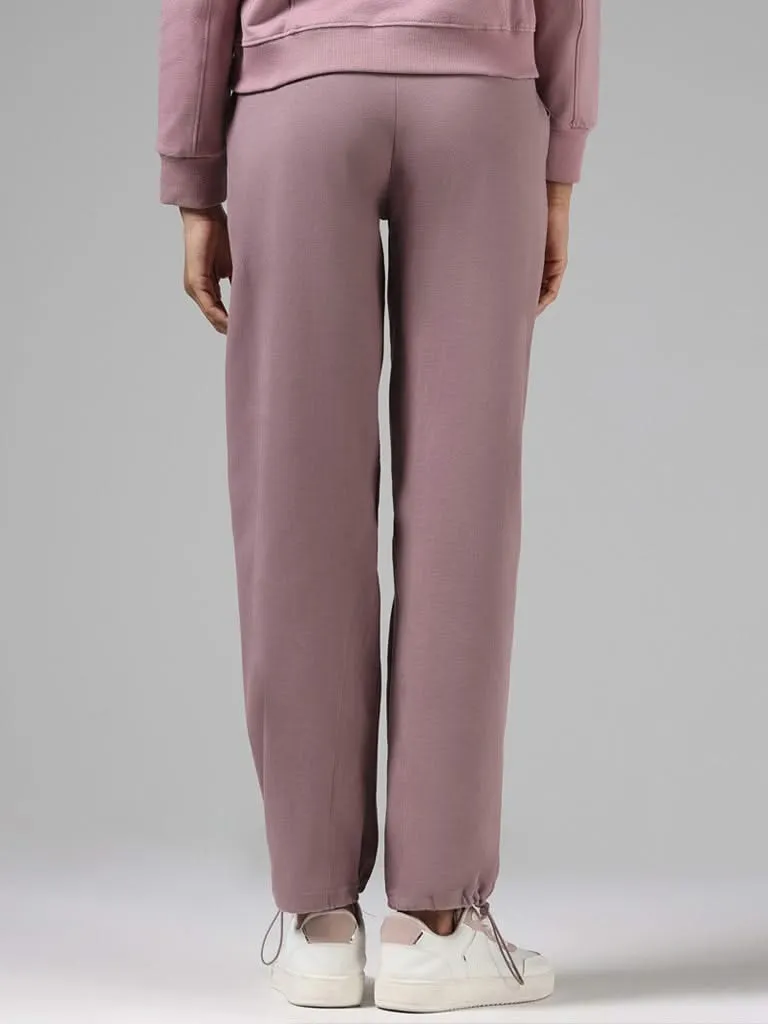 Studiofit Solid Pink Cotton Relaxed-Fit Mid-Rise Joggers