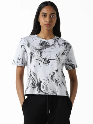 Studiofit Wavy Printed Off-White Cotton T-Shirt