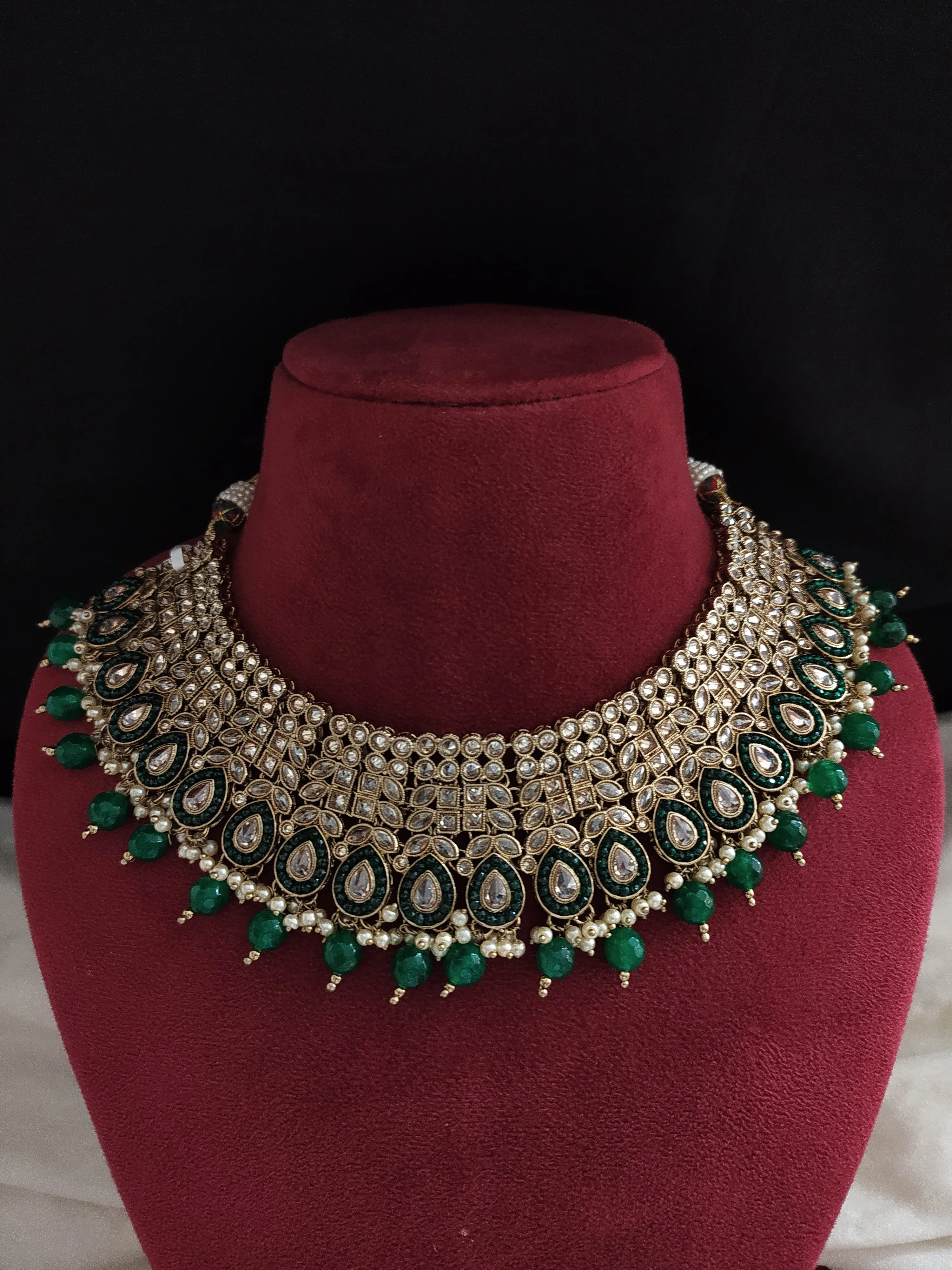 Stunning Bridal Emerald Choker Set With Green Drops