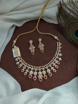 Stunning Gold-plated Ruby Necklace With Zircon Stones