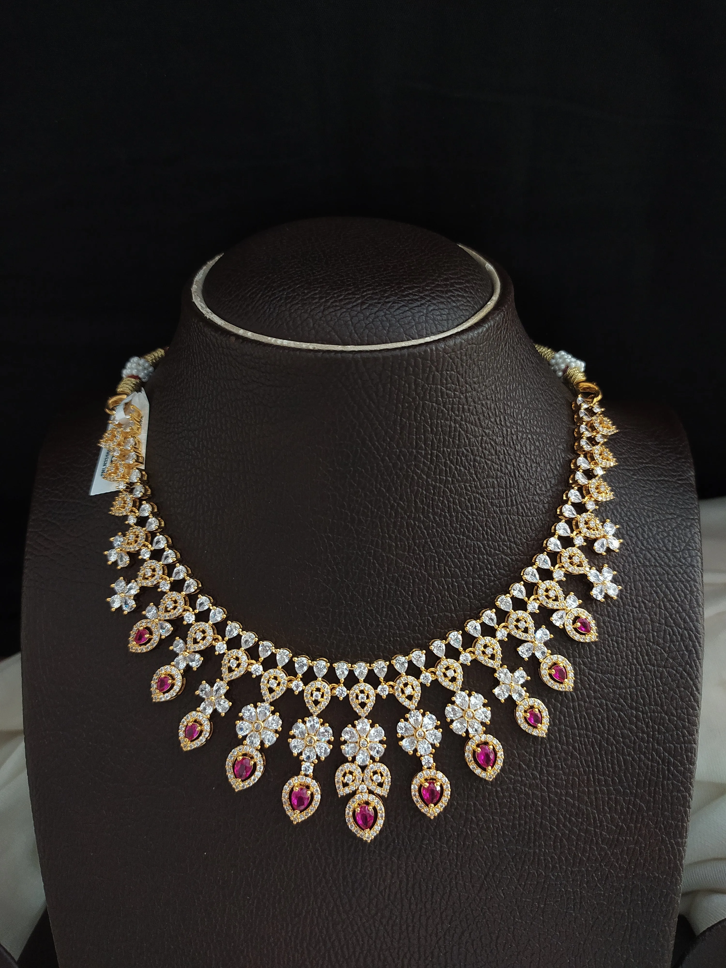 Stunning Gold-plated Ruby Necklace With Zircon Stones